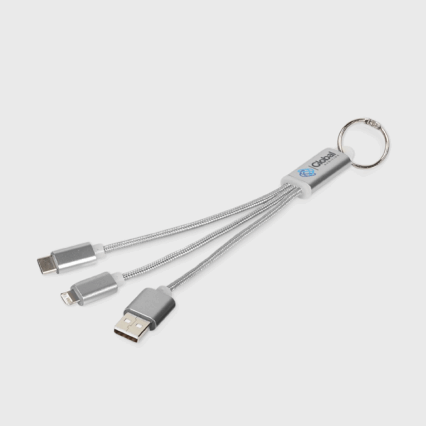 Metalen 3-in-1 oplaadkabel met sleutelhanger