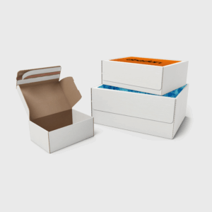 Shipping box with self sealing flap